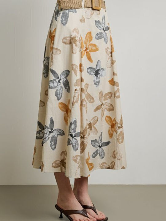 Midi Φούστα Floral Μπεζ