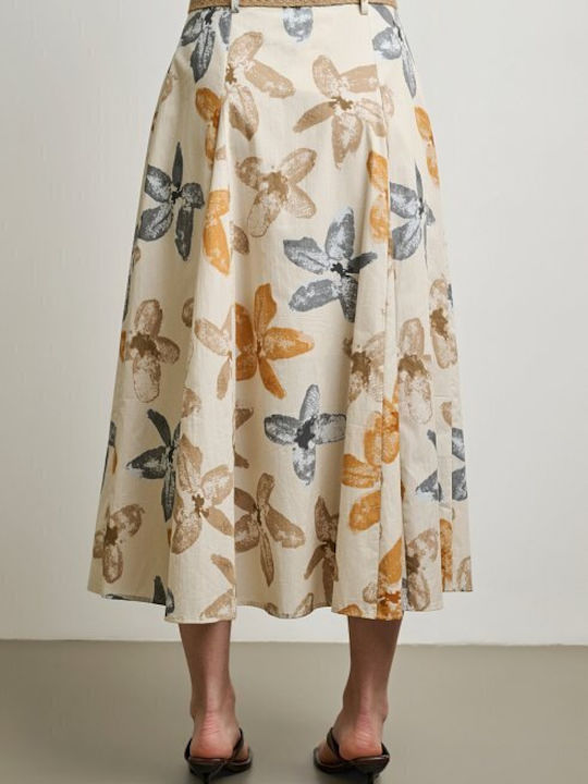 Midi Φούστα Floral Μπεζ
