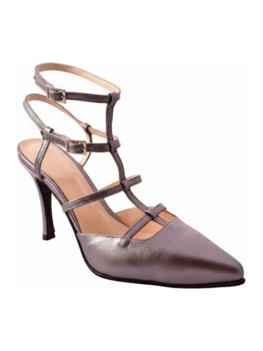 Leather Heels with High Heel Silver