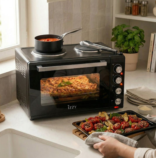 Izzy IZ-8015 Electric Countertop Oven 48lt with 2 Burners Black