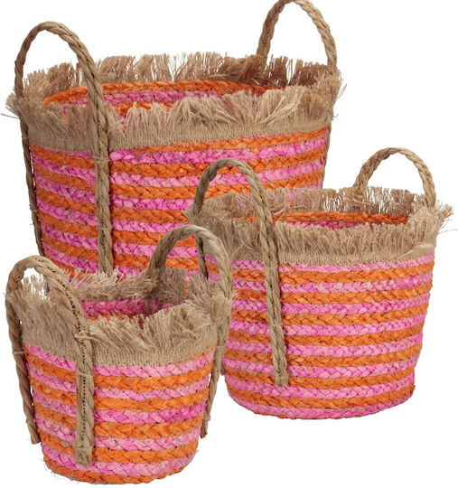 Decorative Wicker Basket with Handles Pink 34x26cm