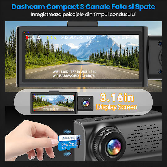 Set Cameră DVR Auto 1440P cu Ecran 3.16" Wi-Fi GPS și Cameră Marsarier