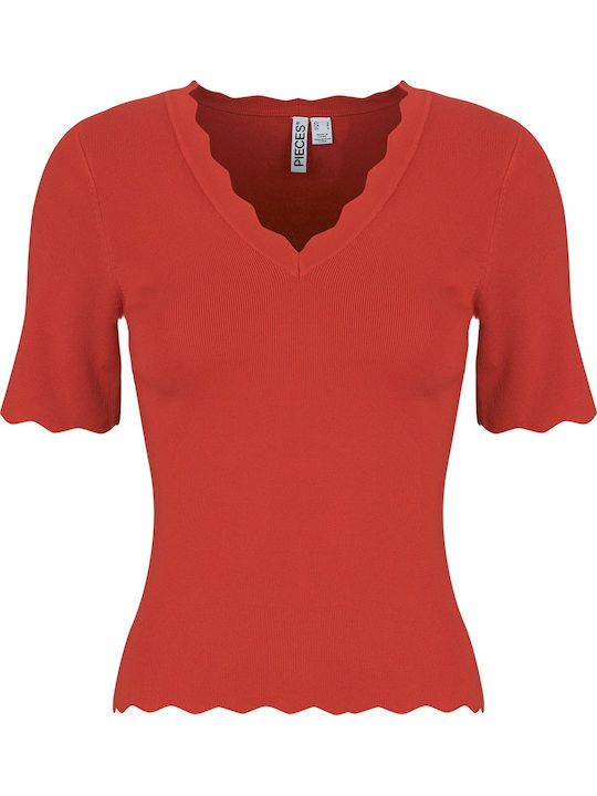 Damen Bluse mit V-Ausschnitt Rote