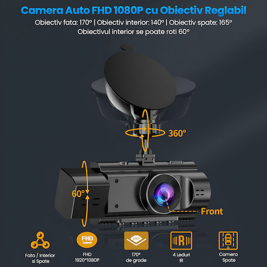 Set Cameră DVR Auto 1440P cu Ecran 3.16" Wi-Fi GPS și Cameră Marșarier