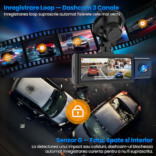 Set Cameră DVR Auto 1440P cu Ecran 3.16" Wi-Fi GPS și Cameră Marșarier