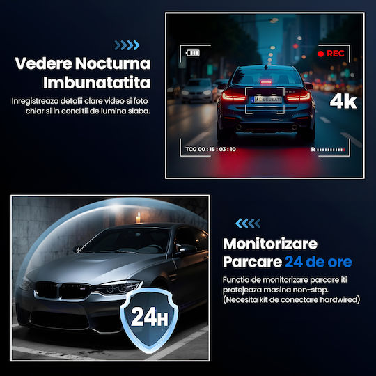 Set Cameră DVR Auto 4K cu Ecran Wi-Fi GPS și Cameră de Marșarier
