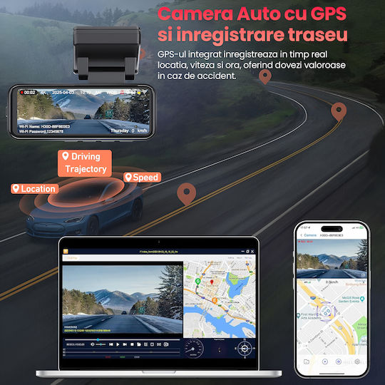 Set Cameră DVR Auto 4K Wi-Fi GPS și Cameră Marșarier