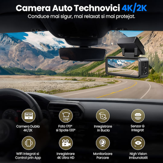 Cara Set Cameră DVR Auto 4K Wi-Fi GPS și Cameră Marșarier