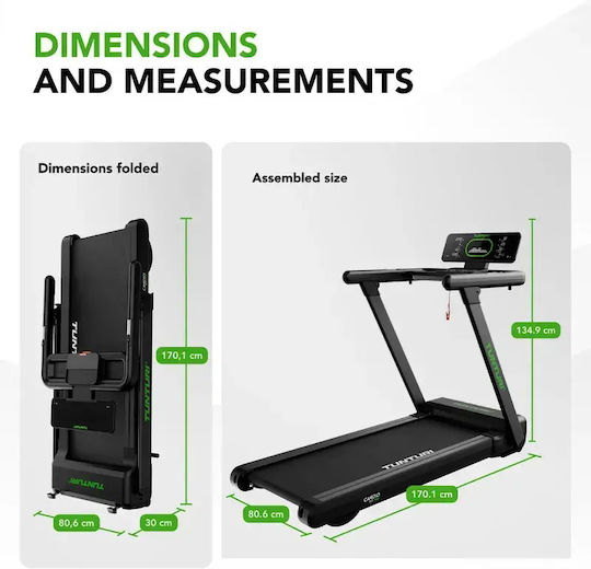 Tunturi Cardio 3.5hp Ηλεκτρικός Αναδιπλούμενος Διάδρομος Γυμναστικής για Χρήστη έως 130kg