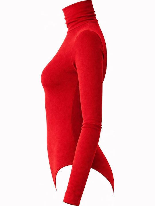 Helios Damen-Bodysuit Rollkragen Langarm Micromodal Rot