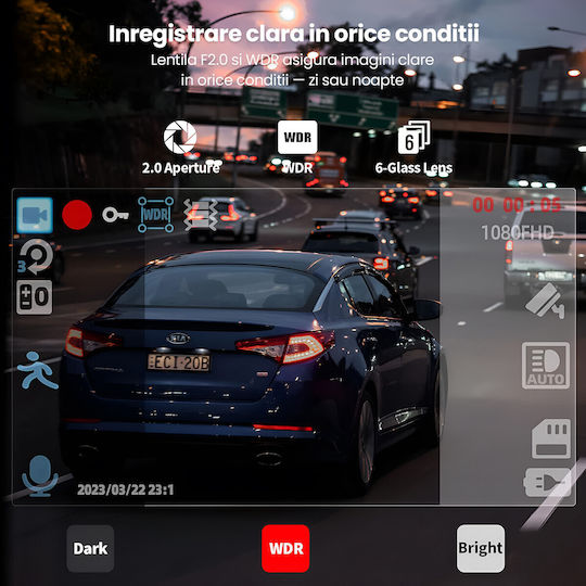 Set Cameră DVR Auto 1440P cu Ecran 3.16" Wi-Fi GPS și Cameră Marsarier