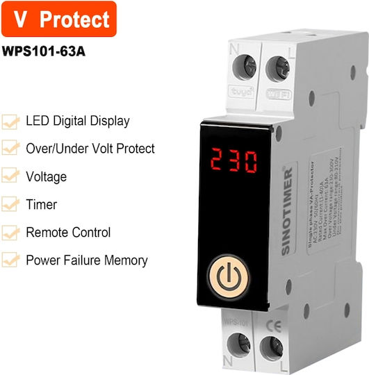 Sinotimer Wps103-63a Întrerupător Automat Inteligent Wifi Protecție Tensiune Curent Monitorizare Kwh Tuya 230v
