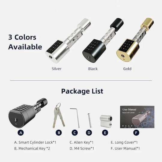 Euro Cylinder Smart Lock Package Ambianzza 2h Smart 65 – 90 Mm Silver + Wifi Adapter