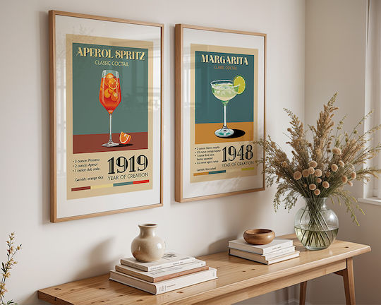 Poster Vintage Margarita Classic Cocktail Pst25385 30cm X 40cm Frame Natural Wooden Beige