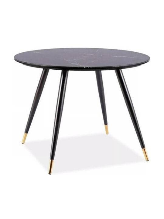 Detroit 500 Round Table Dining Room with Glass Surface Black, Black Marble, Gold 75x75cm