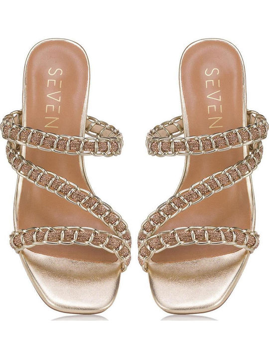 Mules with Heel in Gold Colour
