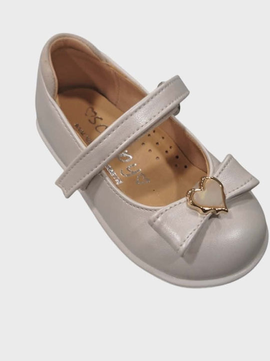 Kids Ballerinas with Hoop & Loop Closure Beige