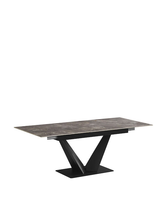 Manitoba Esszimmer- und Küchentisch Ausziehbar mit Steinoberfläche Grau-Schwarz 160(+40)×90×75cm