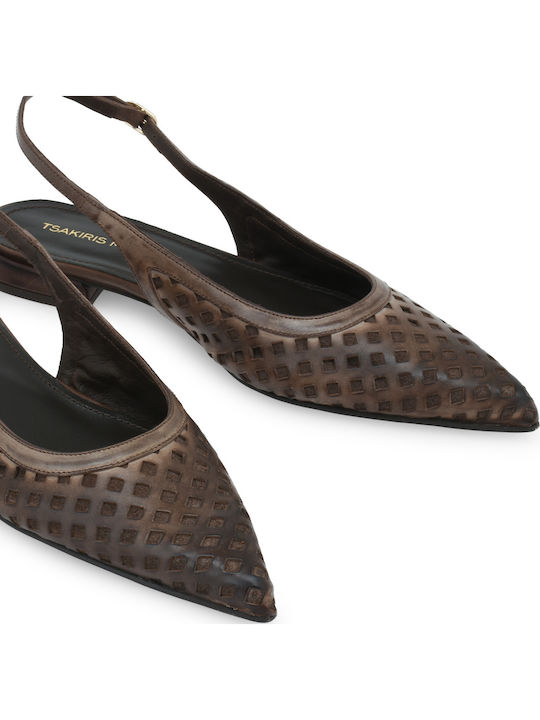 Δερμάτινες Γυναικείες Μπαλαρίνες Slingback σε Καφέ Χρώμα
