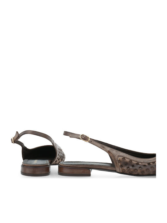 Δερμάτινες Γυναικείες Μπαλαρίνες Slingback σε Καφέ Χρώμα