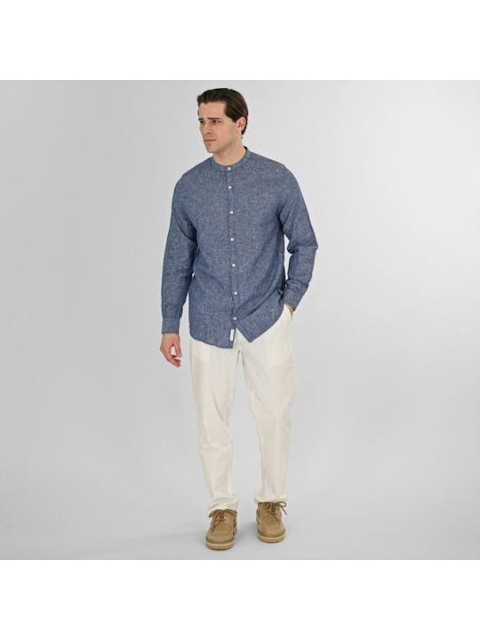 Short Sleeve Linen Shirt Blue Melange
