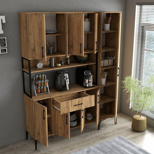Stewehome Bottom Top Single Door Multipurpose Cupboard 8 Πόρτες Συρτάρια Με Ράφια Πεύκο 120x200x29cm