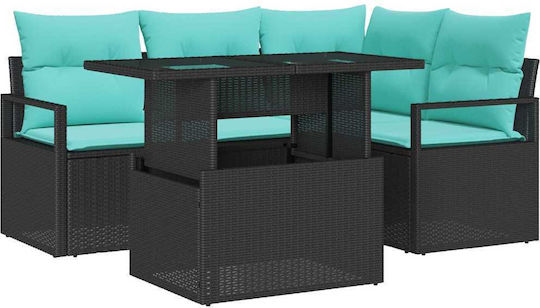 Garten- und Outdoor-Möbelsets Wohnzimmer Typsatz 5 Stück Schwarz und Blau mit Kissen