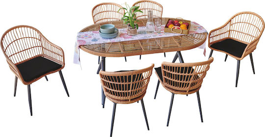 Garten- und Outdoor-Möbelsets Typsatz Speisesaal 7 Stück Schwarz mit Kissen