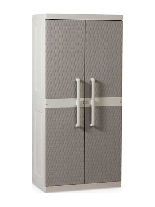 Δίφυλλη Ντουλάπα Rattan XL Πλαστική με 4 Ράφια Light Grey / Warm Grey 312 89x54x190εκ.