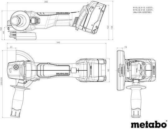 Metabo 602374850 Grinder 125mm Battery Brushless 18V Solo