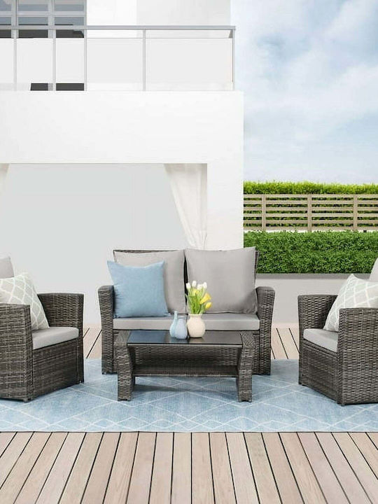 Outdoor Living Room Set 4 Pieces Black with Pillows