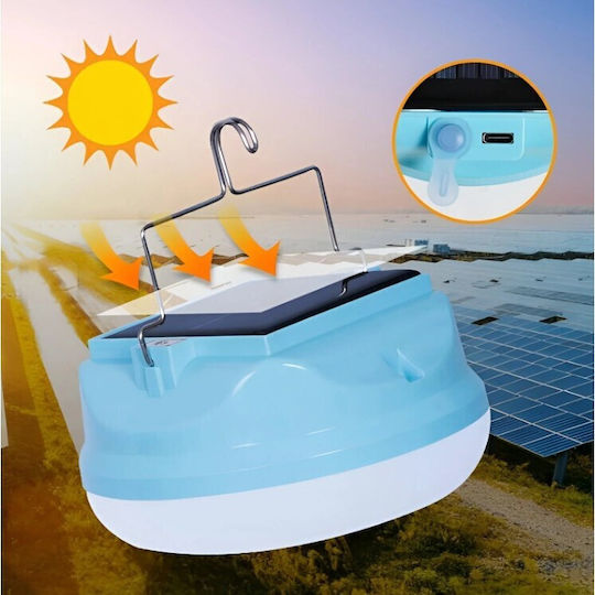 Lustră Solară 100W cu Lumină Albastră IP65 13x13x7cm