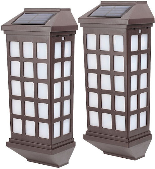 Set 2 Lămpi Solare de Perete Tip Lanternă Alb Rece 6500K cu Senzor de Mișcare și Fotocelul IP65 23x9cm