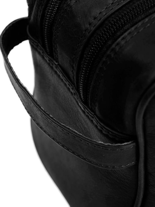 Leather Toiletry Bag Travel Cosmetics Chesterfield Stefan C08.016600 Black Premium Waxed Leather & Double Compartment Black