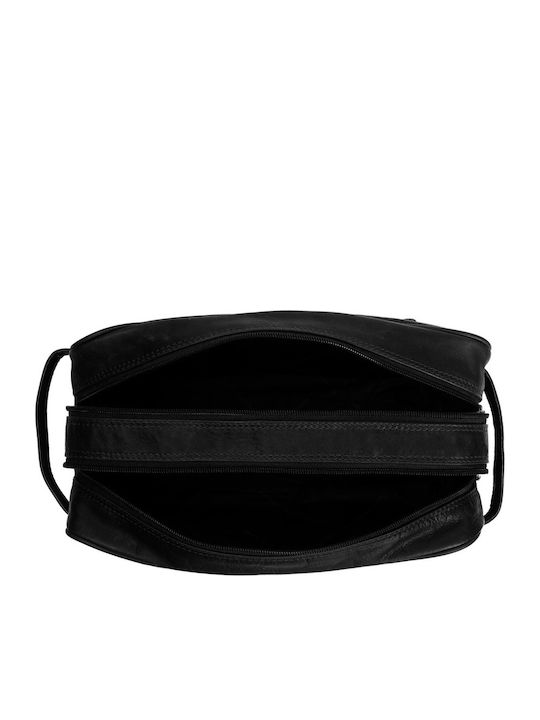 Leather Toiletry Bag Travel Cosmetics Chesterfield Stefan C08.016600 Black Premium Waxed Leather & Double Compartment Black