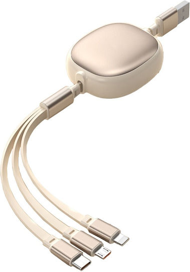 Универсален Подвижен Телефонен Кабел Flippy Universal 3в1 Всеки Телефон Тип Micro-usb Lightning Type-c 1.2м Бежов