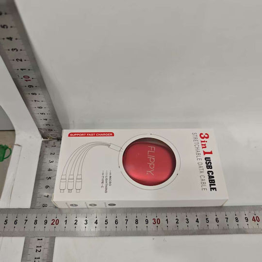 Universal Retractable Phone Cable Flippy Universal 3in1 Any Phone Type Micro-usb Lightning Type-c 1.2m Red