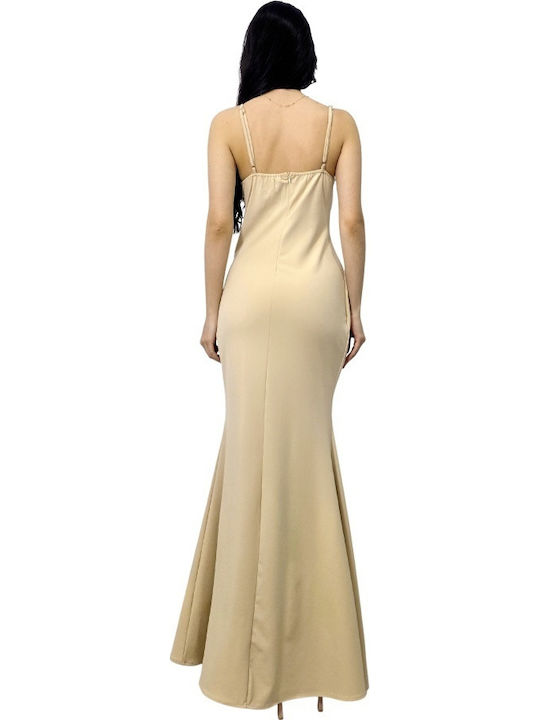 Rochie Maxi de Seară Wrap-Around cu Dantelă și Plasă Aurie