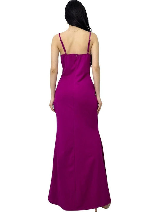 Sommer Maxi Abendkleid Wickel mit Spitze & Transparenz Lila