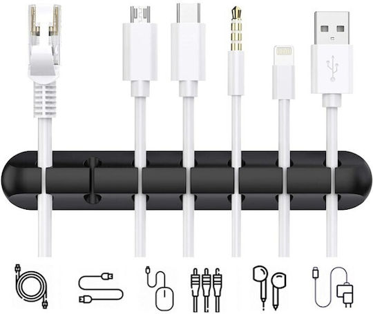 Cable Organizer Flippy Self-adhesive Multifunctional 7 Support Slots 11.8x2.2cm Black