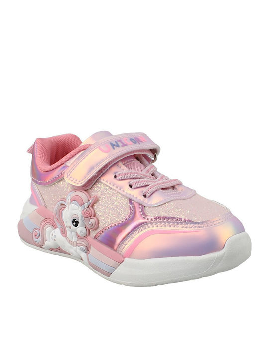 Kids Sneakers Anatomic with Hoop & Loop Closure & Lights Pink