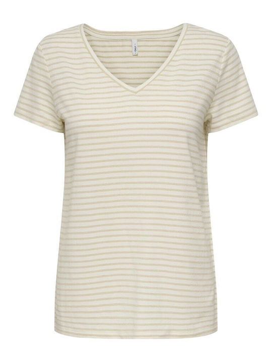Only Tricou Damă Cu Dungi Bej