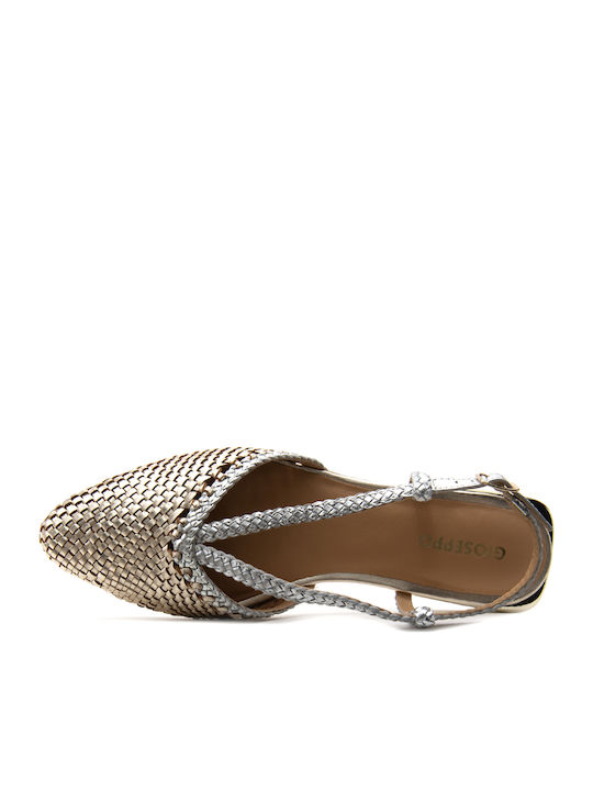Δερμάτινες Γυναικείες Μπαλαρίνες Slingback με Λουράκι σε Ασημί Χρώμα