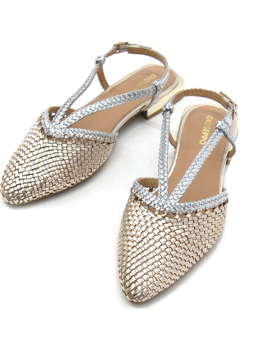 Δερμάτινες Γυναικείες Μπαλαρίνες Slingback με Λουράκι σε Ασημί Χρώμα