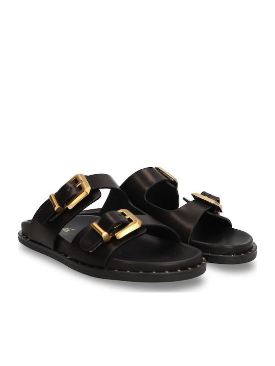 Dermatina Flache Sandalen für Damen Schwarz