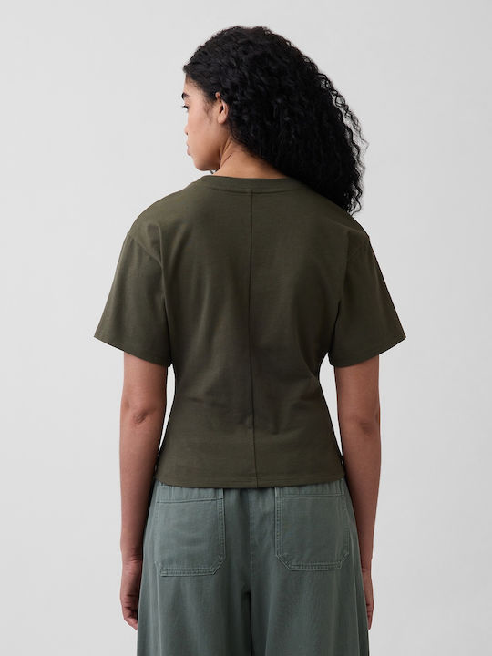 Women's Crop Cotton Short Sleeve Green Top