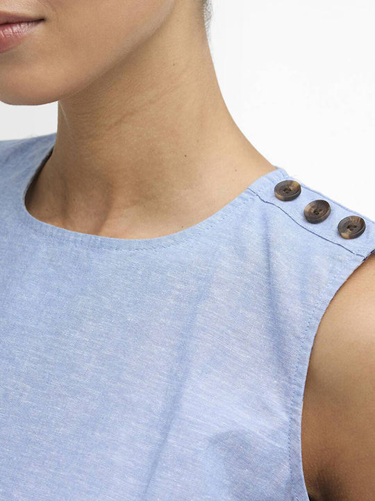 Damen Sommer Leinen Ärmellose Bluse Hellblau