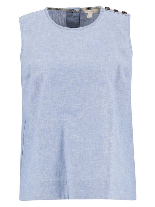 Damen Sommer Leinen Ärmellose Bluse Hellblau