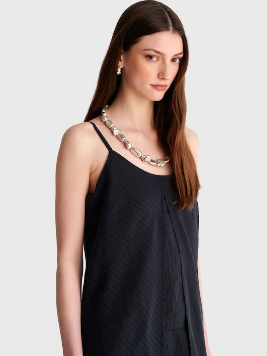 Women's Striped Spaghetti Strap Blouse Black