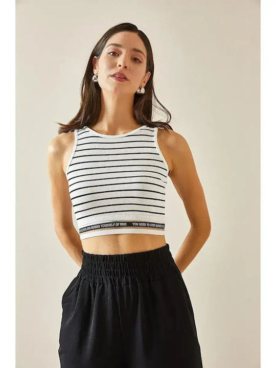 Women's Summer Crop Sleeveless Striped White Top